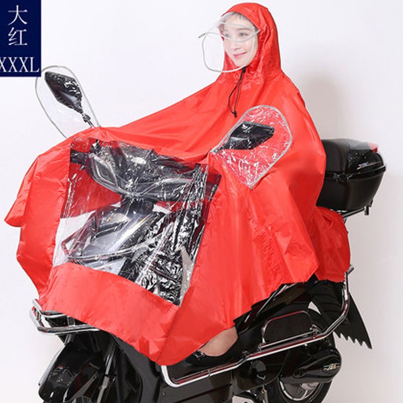 雨衣电动电瓶车自行车成人单人摩托男遮雨披加大加厚骑行挡雨创意简约家居家晴雨用具_1 5XL红色舒适型