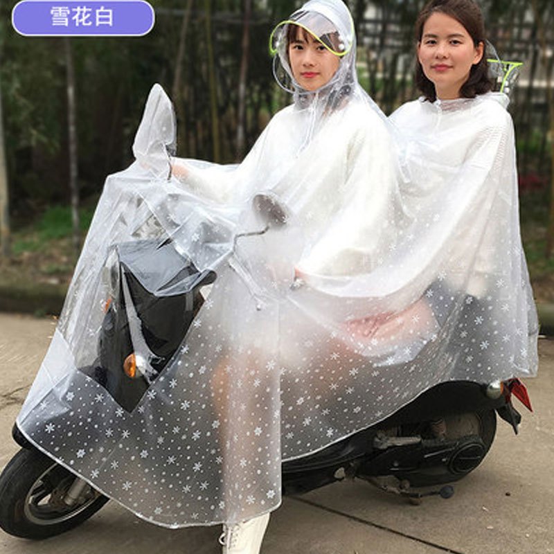 雨衣电瓶车双人母子成人骑行加大加厚电动车自行车摩托车雨披生活日用晴雨用具雨披雨衣_1_7 双人有镜套-雪花白