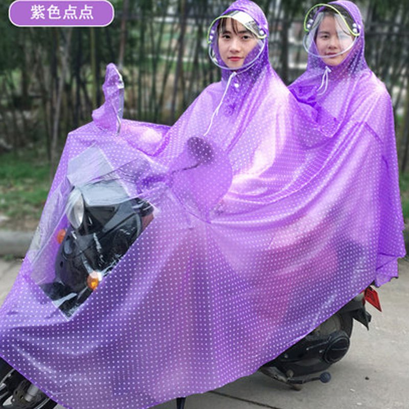 雨衣电瓶车双人母子成人骑行加大加厚电动车自行车摩托车雨披生活日用晴雨用具雨披雨衣_1_7 双人有镜套-紫色点点