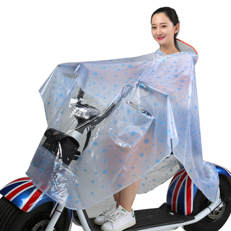 电动摩托车雨衣电瓶自行车单人雨披骑行男女成人韩国时尚透明电车_12 双帽檐雪花蓝