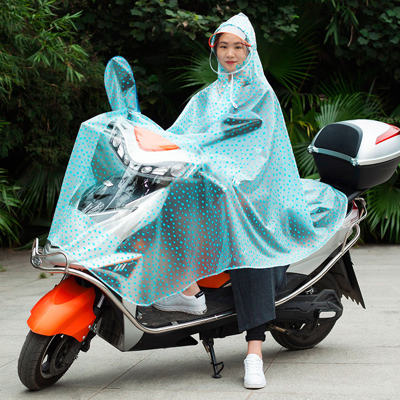 雨衣电瓶车单人骑行电动自行摩托车雨衣男女成人韩国时尚透明雨披_9 雨滴蓝