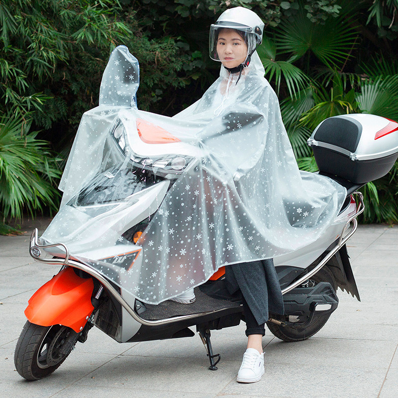 雨衣电瓶车单人骑行电动自行摩托车雨衣男女成人韩国时尚透明雨披_9 雪花白