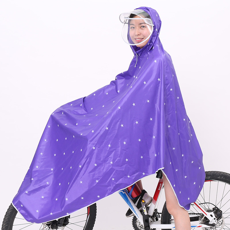 老杨头自行车雨衣单人男女骑行防风挡雨双帽檐学生自行车单车雨披_1_3 紫色五角星XZ08自行车款