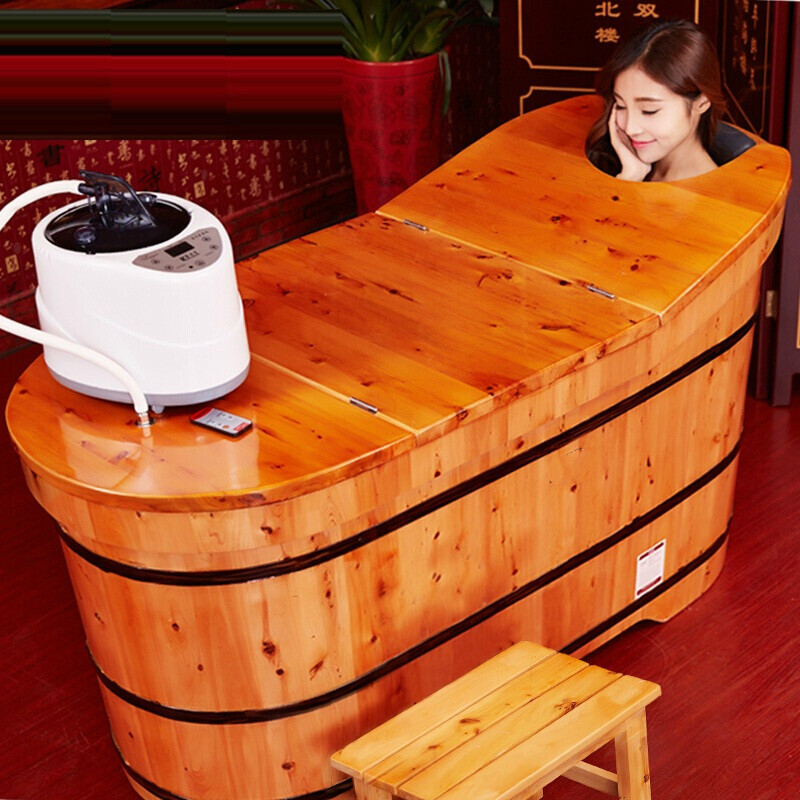泡木制浴缸木桶家用带盖木浴盆用品可卫生间全身澡沐浴_5 1.6米【标配】 默认尺寸