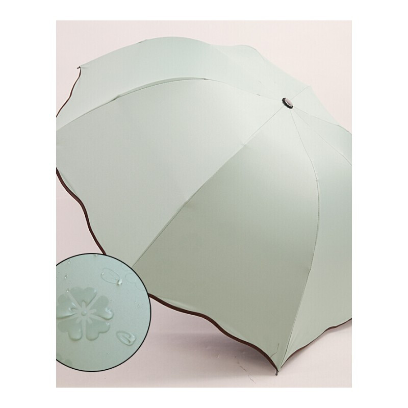 晴雨伞遇水开花黑胶伞晴雨伞荷叶边遮阳伞拱形三折折叠伞女_4 kl0177浅绿色