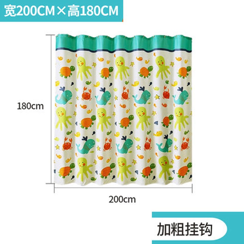 趣涉家居浴帘加厚浴帘卫生间浴帘涤纶遮光卡通窗帘布隔断帘窗帘生活日用浴帘拉帘浴室用品浴帘 看颜色图 乌龟和鱼200宽*180高