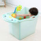婴儿浴盆宝宝浴缸游泳儿童洗澡桶可折叠小孩沐浴桶可坐大号泡澡桶 绿色+向日葵