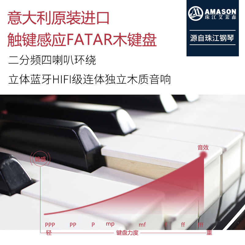 珠江艾茉森F83电钢琴88键重锤专业木键盘家用烤漆智能数码电钢琴_5_6 黑色
