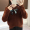 子沫雨JMOORY秋冬新款2018小清新毛衣女甜美慵懒风宽松仿貂毛套头针织衫长袖潮 杏色 XL