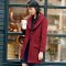 茵曼2018女冬款绣线大翻领毛呢外套女中长款呢子大衣1864321530 M 酒红