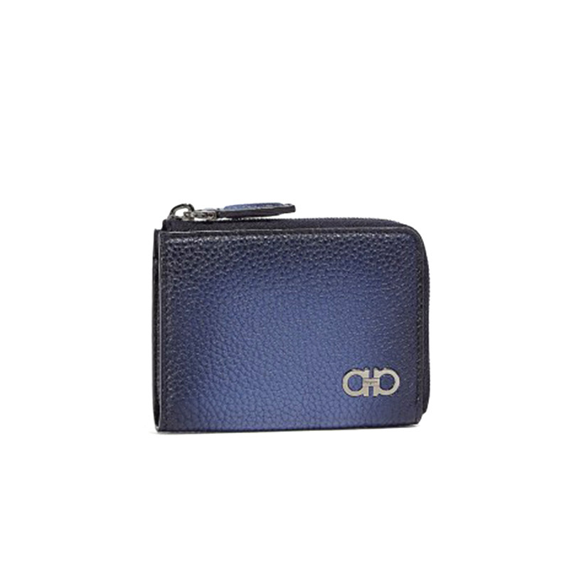 Ferragamo菲拉格慕新款荔枝纹拉链短款卡包钱包女66A079 0685870 蓝色