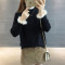 子沫雨 JMOORY毛衣女宽松套头甜美荷叶袖半高领短款加厚针织衫打底衫学生上衣潮 均码 黑色