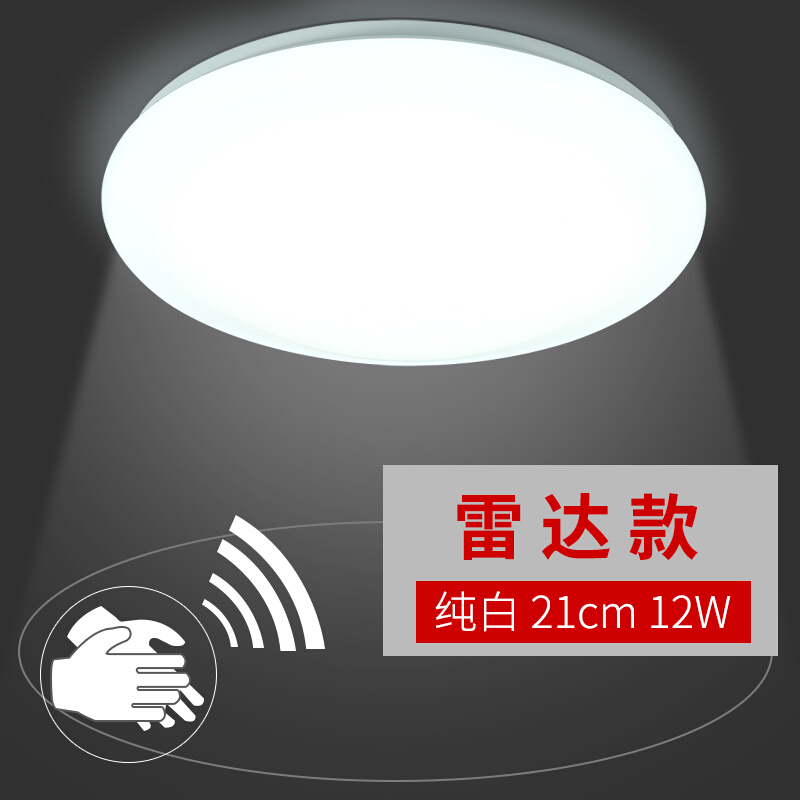 LED雷达吸顶灯LED声光控工程家用过道走廊楼梯楼道声控人体感应灯 雷达全白21CM12W