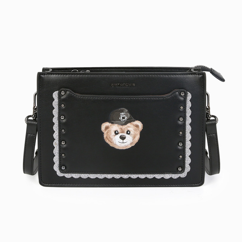 DANNY BEAR JEANS潮流柳钉JEANS熊女式斜挎包DJB8816265B 黑色