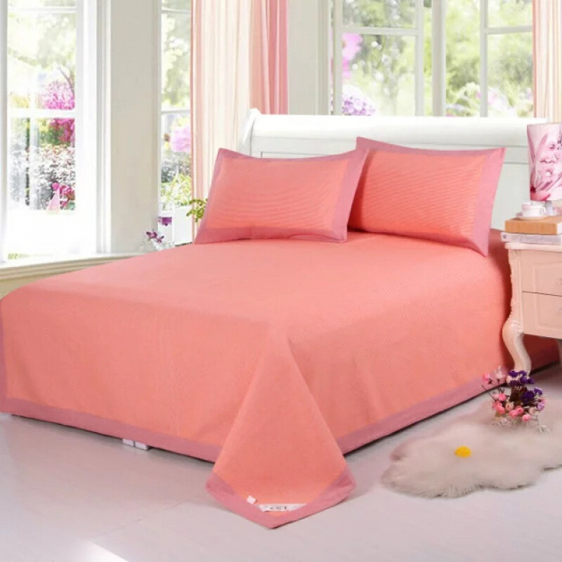 手工老粗布加厚精致凉席床席三件套单人双人床凉席1.8及1.5米床_2_5 1.5m(5英尺)床 水粉色席