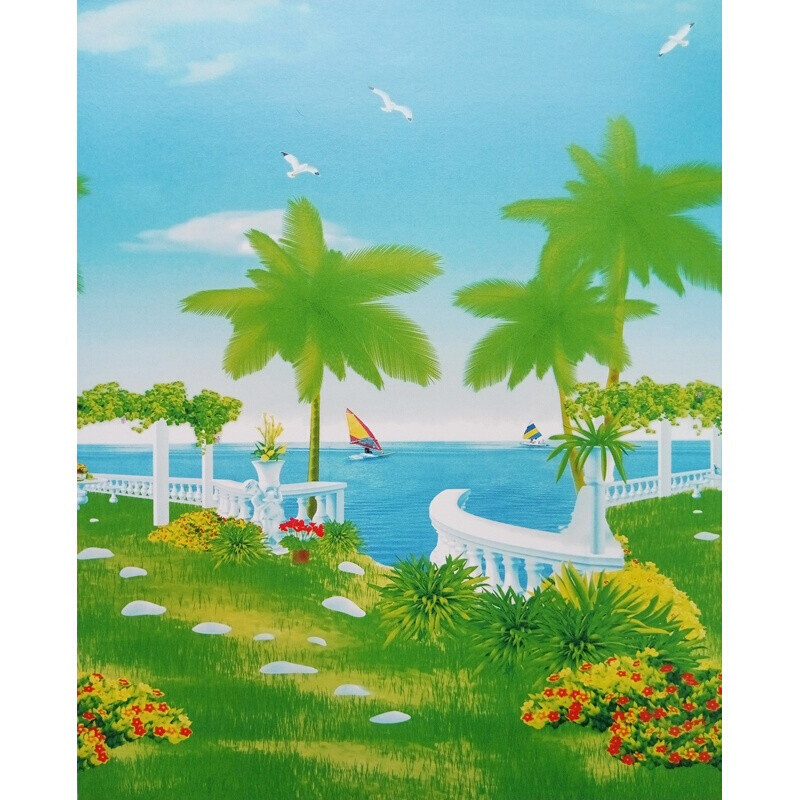 风景窗帘卷帘加厚全遮光拉链式窗户升降手动卧室家用防晒手拉防水_8 默认尺寸 海滨花园