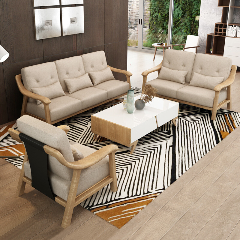 慕尼思丹(Munisidan) 新中式北欧实木沙发组合简约布艺可拆洗沙发时尚客厅家具 脚踏【进口白蜡木+整块海绵】