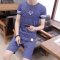 夏季短袖套装男韩版潮流冰丝T恤男短裤运动休闲两件套男2018新款_6 M TZ-L藏青色