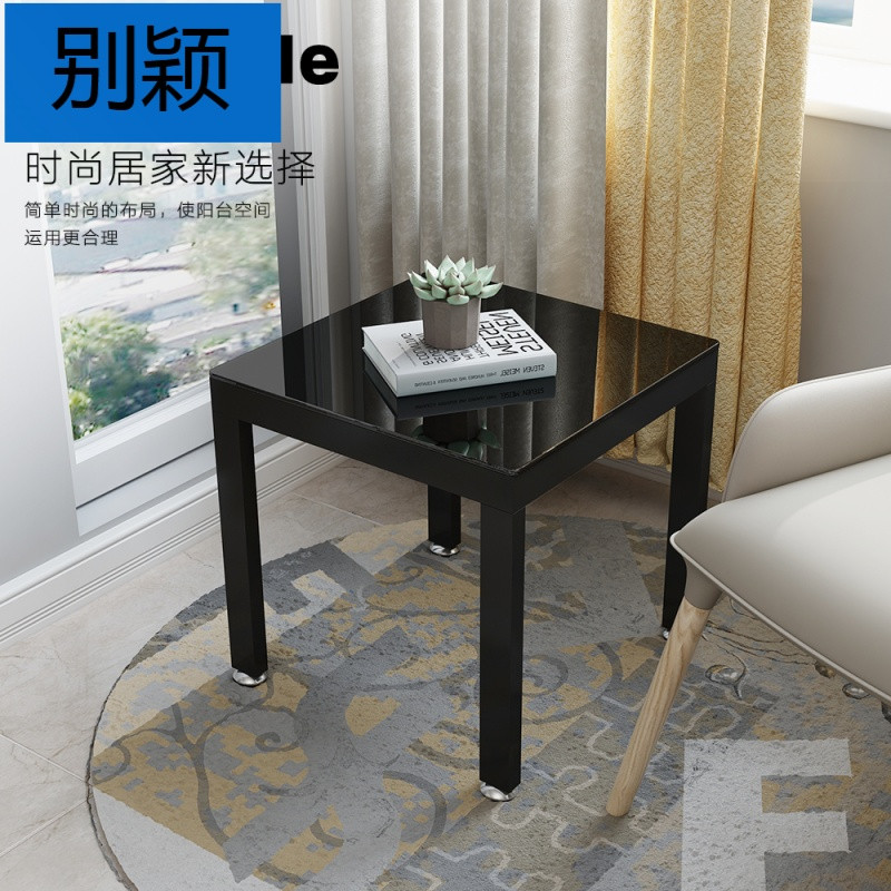 别颖简约现代茶几小户型客厅餐桌创意沙边角几两用卧室迷你小方桌子 50*50*50高（黑架+黑玻）