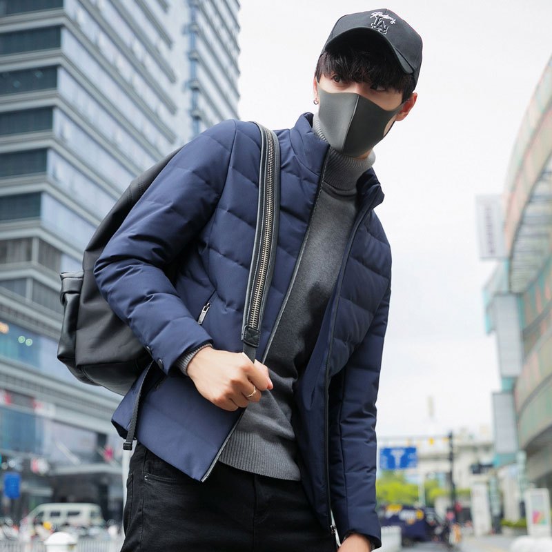 韦斯普 2018冬季新款白鸭绒男士羽绒服男短款立领羽绒加厚保暖男装外套E8917 XL 蓝色