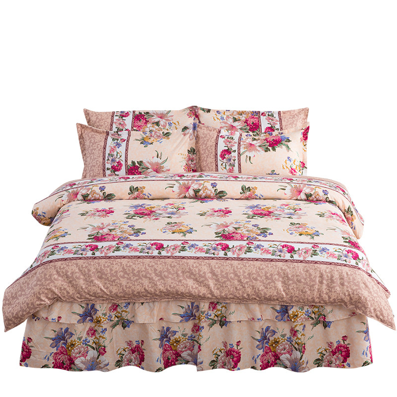 韩版床裙式四件套加厚夹棉床罩磨毛4件套床套被套1.8米2.0米床_4_9 可爱小鹿-粉