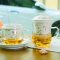 哲飞家居玻璃杯子带盖茶水分离杯加厚陶瓷过滤泡茶杯子办公室花茶杯通用简约家居器皿水具水 350ml小蔷薇