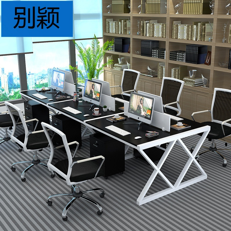 别颖简约现代职员办公桌定制办公家具屏风办公桌四人位组合一件代 黑架+白色