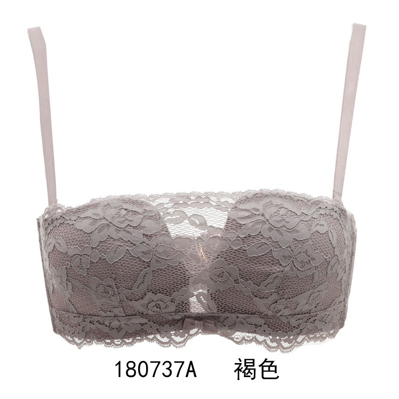 歌瑞尔性感蕾丝聚拢防走光内衣无钢圈抹胸式少女文胸 180737A 褐色 85C