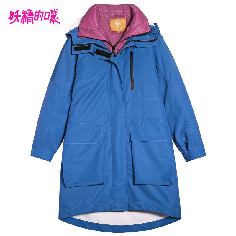 妖精的口袋Y秋装2018新款中长款工装外套学生女韩版宽松潮羽绒服R_1 XS 星空蓝色