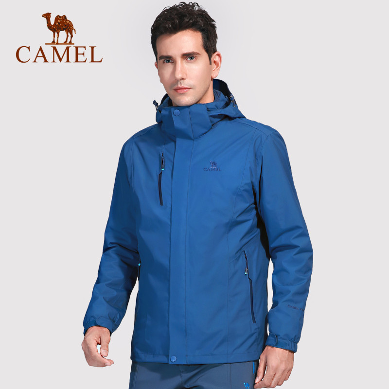 CAMEL骆驼户外冲锋衣 秋冬情侣款男女潮牌加绒加厚三合一两件套登山冲锋衣 男款普蓝 S
