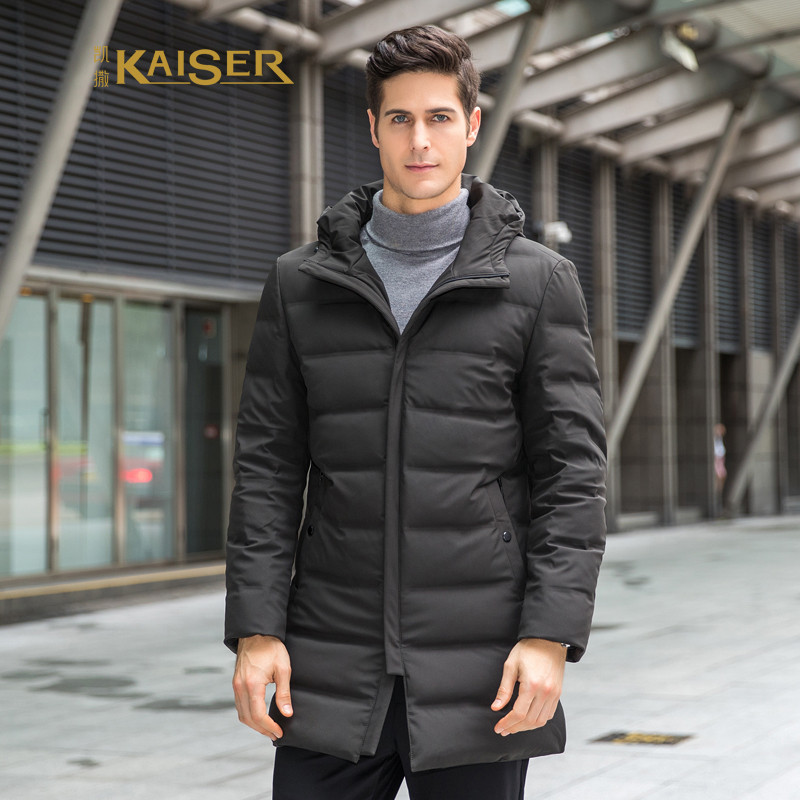 【反季清仓特价】KAISER凯撒 羽绒服男士中长款冬装中青年时尚休闲连帽加厚外套 咸菜色 XL