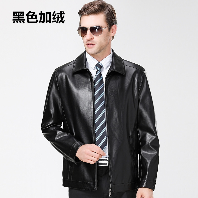 正品男装正品海宁真皮皮衣男士皮夹克绵羊皮立领时尚休闲款中年真皮外套男官方旗舰店特卖特卖 170/84A 8866黑色加绒