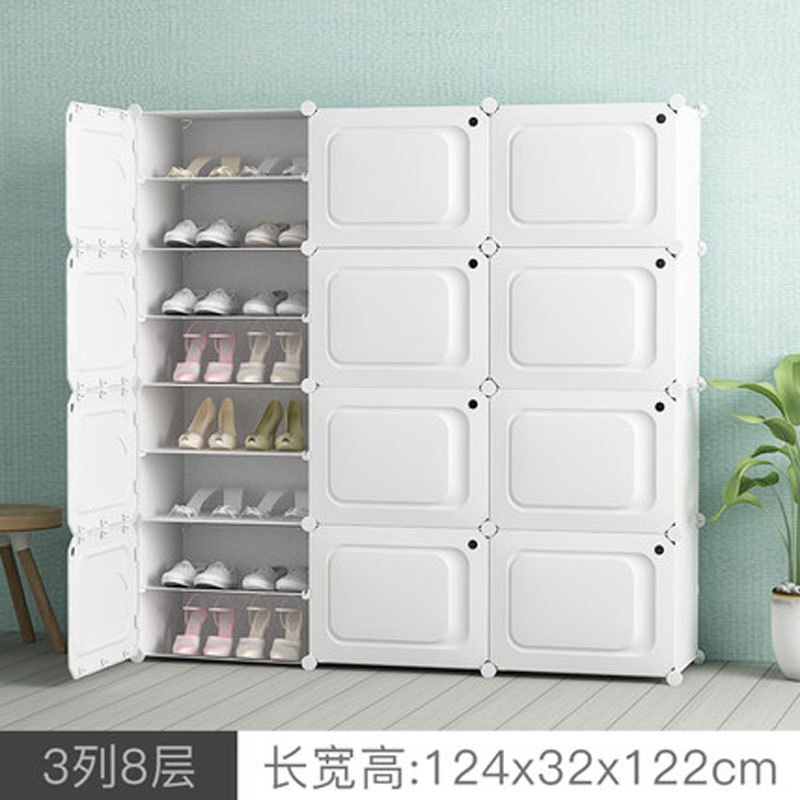 收纳用品收纳柜鞋架简易宿舍女塑料家用室外门口厅小型寝室鞋柜子简约现代生活日用家居百货 白色3列8层