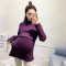 孕妇冬款加绒加厚内搭月子服圆领高领哺乳衣新款加绒打底衫 L 高领紫色