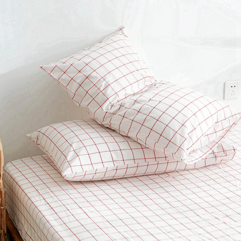 吉岳Giyou色织水洗全棉格子条纹印花纯色素色枕套枕芯套枕头套 新疆长绒纯棉色织水洗工艺床上用品枕芯套一对装 48*74cm 初春格