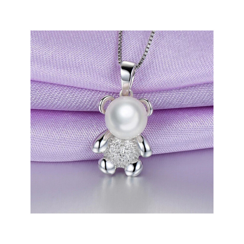 珍珠吊坠 925银镶时尚百搭小熊吊坠8-9mm珍珠吊坠 8-9mm淡紫色珍珠