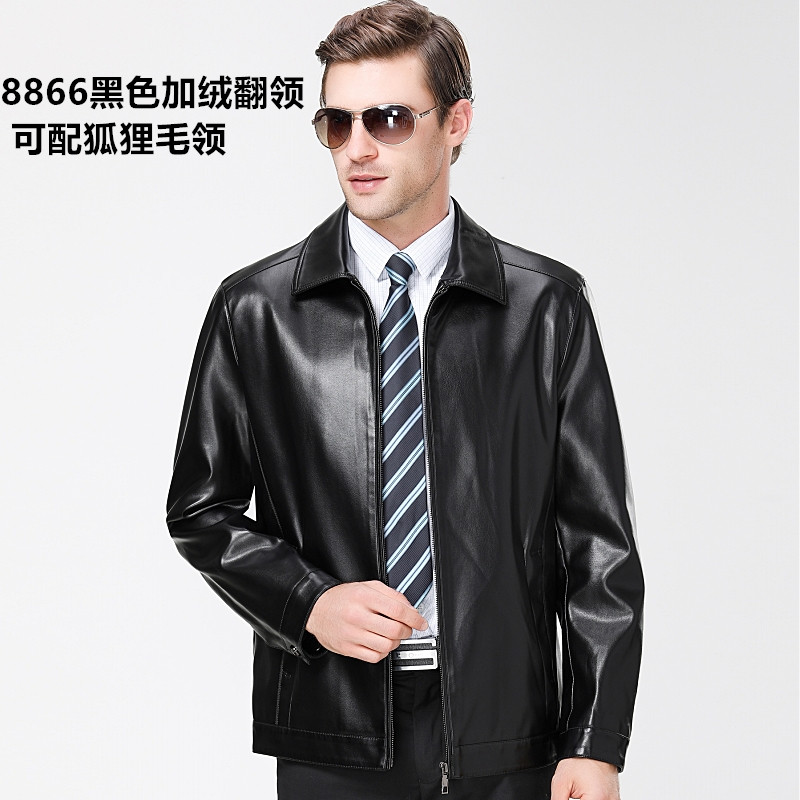 海宁真皮皮衣男绵羊皮男士机车皮夹克男棒球服韩版潮2021新款帅气鄂尔多斯金利来恒源祥劲霸雅戈尔阿玛尼千纸鹤梦特娇外套男 8866黑色加绒翻领 190/104A（要195请留言或联系客服
