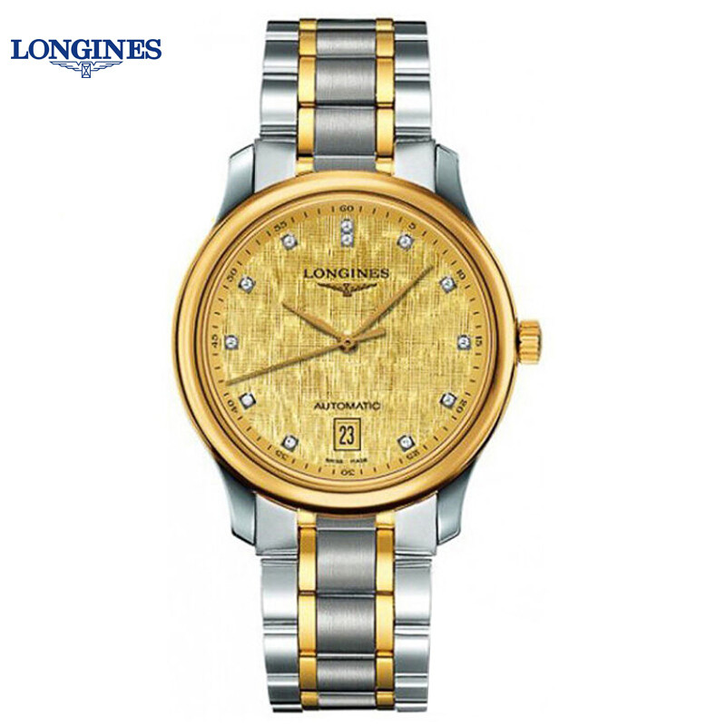 瑞士浪琴(longines)手表名匠系列自动机械男士腕表38.5mm.57.7镶钻间金黑盘_1 L2.628.5.38.7镶钻间金金盘（暗纹）