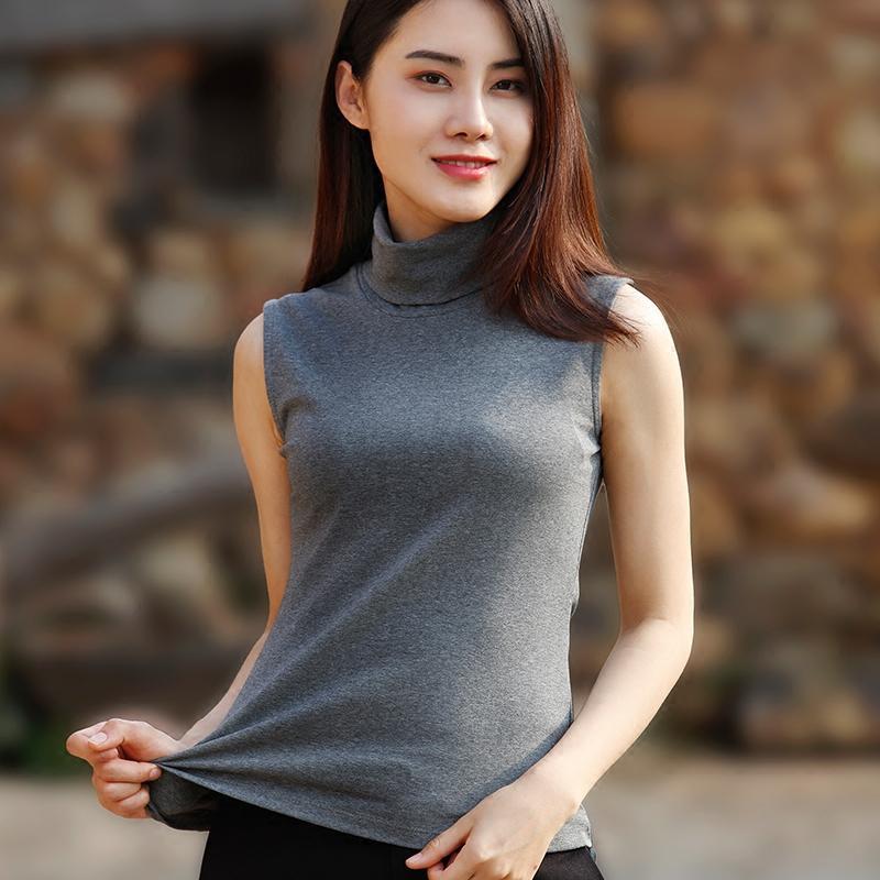 黑色高领无袖上衣女夏袖背心坎肩没袖t恤配风衣的内搭打底衫 165/88a