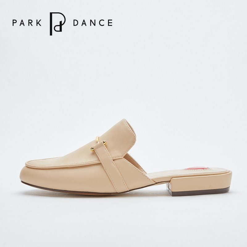parkdance2018春夏新款平底懒人鞋休闲圆头金属搭扣单鞋穆勒鞋 杏色 38