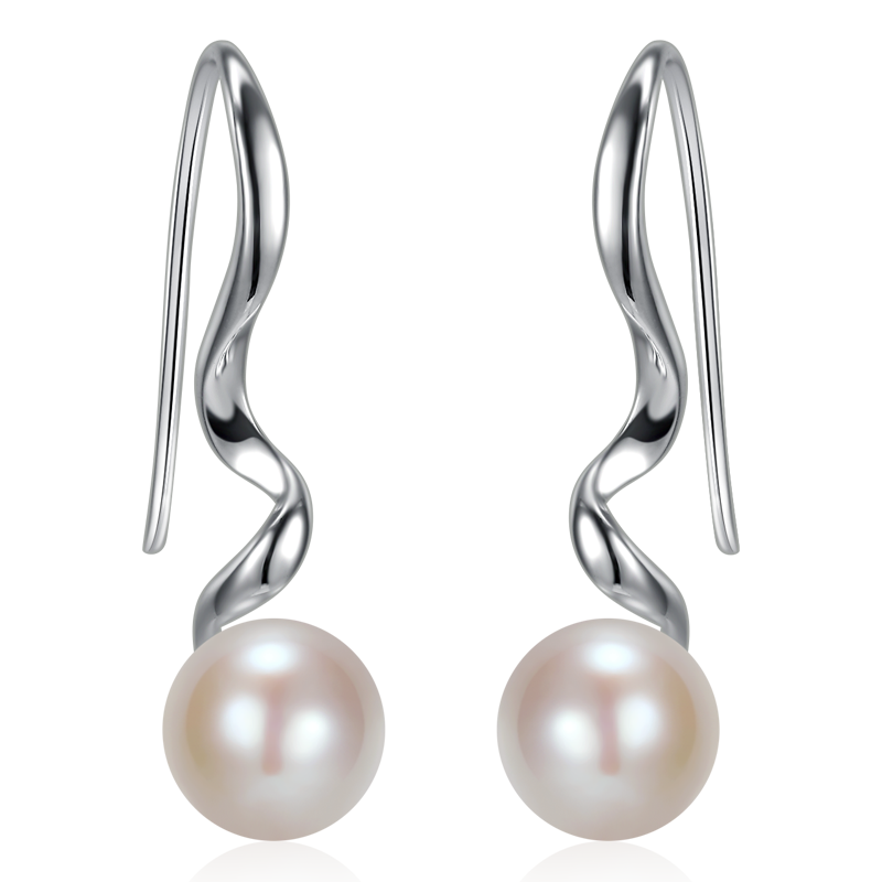 佰色传情(BRIR) 新款波浪个性耳环S925银珍珠耳环女时尚简约耳饰 白色