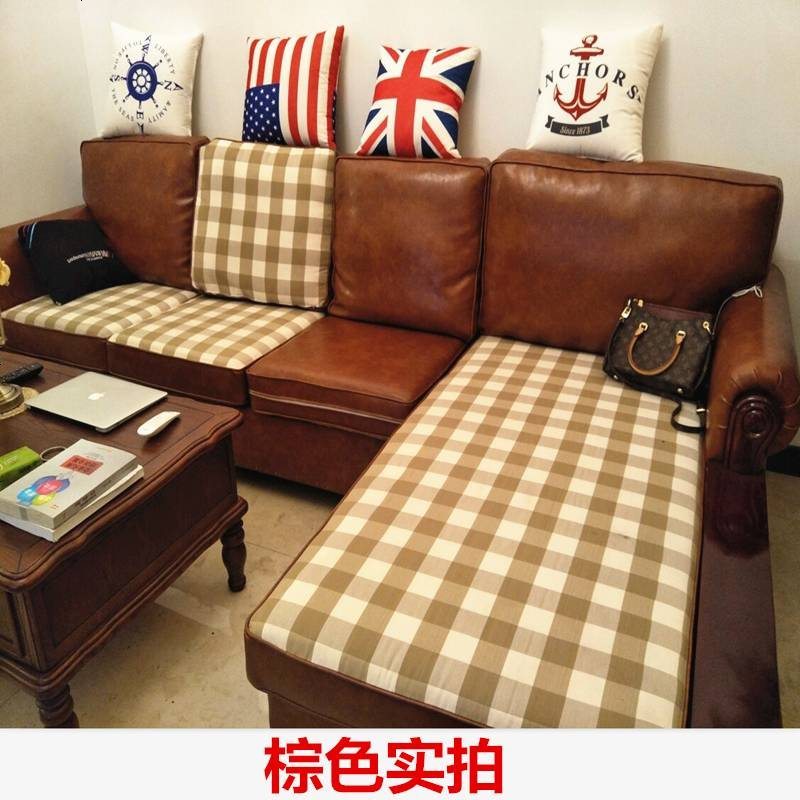 美式乡村布艺沙发简美地中海风格皮布转角实木小户型组合客厅家具_99_63 双扶手单人位_棕色