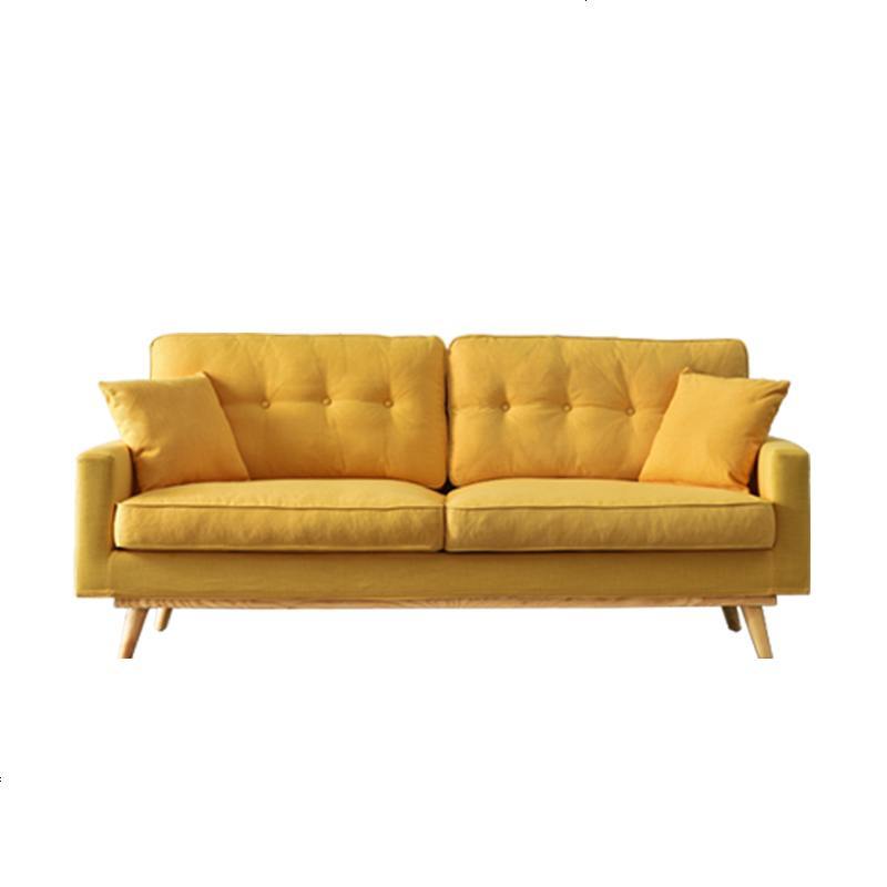 北欧风格布艺沙发现代简约家具客厅小户型可拆洗乳胶双三人位组合 三人_柠檬黄