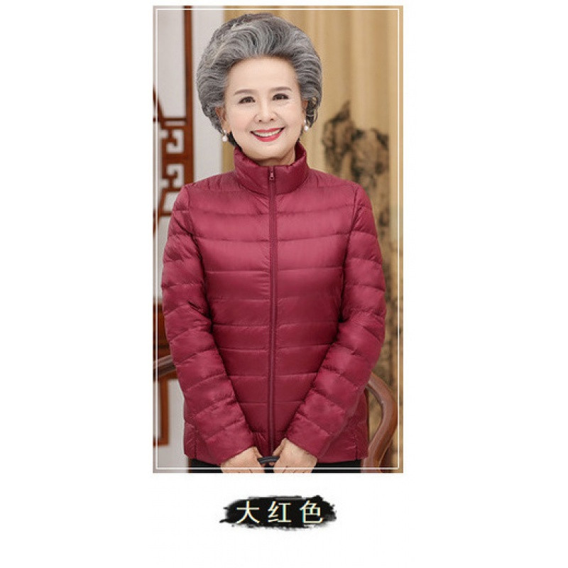 和家缘中老年女装冬装妈妈装外套60岁奶奶装轻薄羽绒服婆婆上衣 L 大红色