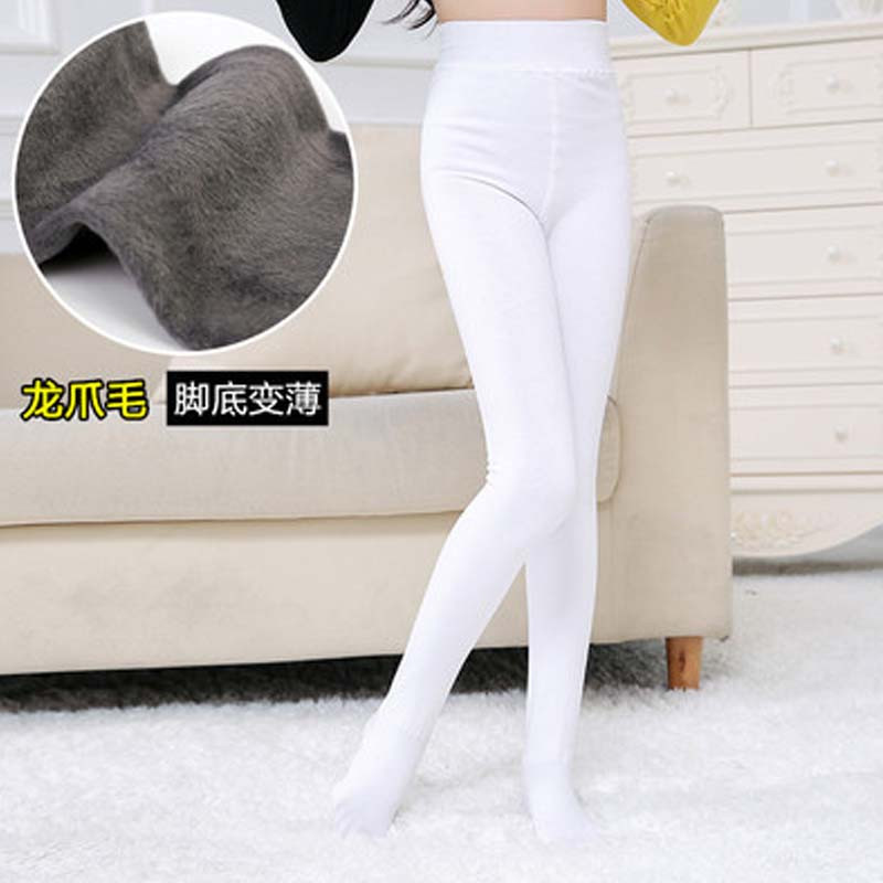 儿童连裤袜加绒加厚春秋冬季宝宝女童打底裤外穿白色舞蹈袜子练功通用简约清新婴童袜裤 XXL码适合146-158CM 白色连袜【龙爪毛】10°-18°