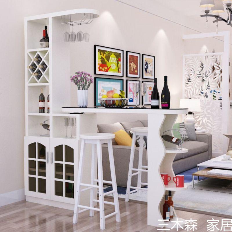 吧台桌家用简约现代客厅多功能隔断柜北欧创意转角酒柜靠墙玄关柜_756_53 组装_暖白色平板__支架结构
