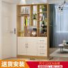 韩式办公室储物酒柜收纳别墅玄关简美镂空多层隔断后现代4吧台 组装_二_三抽浅胡桃白__框架结构