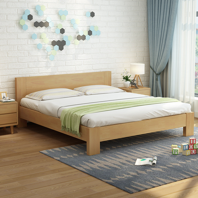 北欧纯实木1.5m现代简约小户型双人床1.8米经济型橡胶木主卧婚床 1800mm*2000mm_原木色单床（升级版）_框架结构