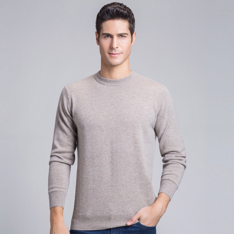 YS恒源祥羊绒衫男圆领秋冬新款纯山羊绒保暖针织衫套头毛衣爸爸装_9 180/96A YAR143500杏驼