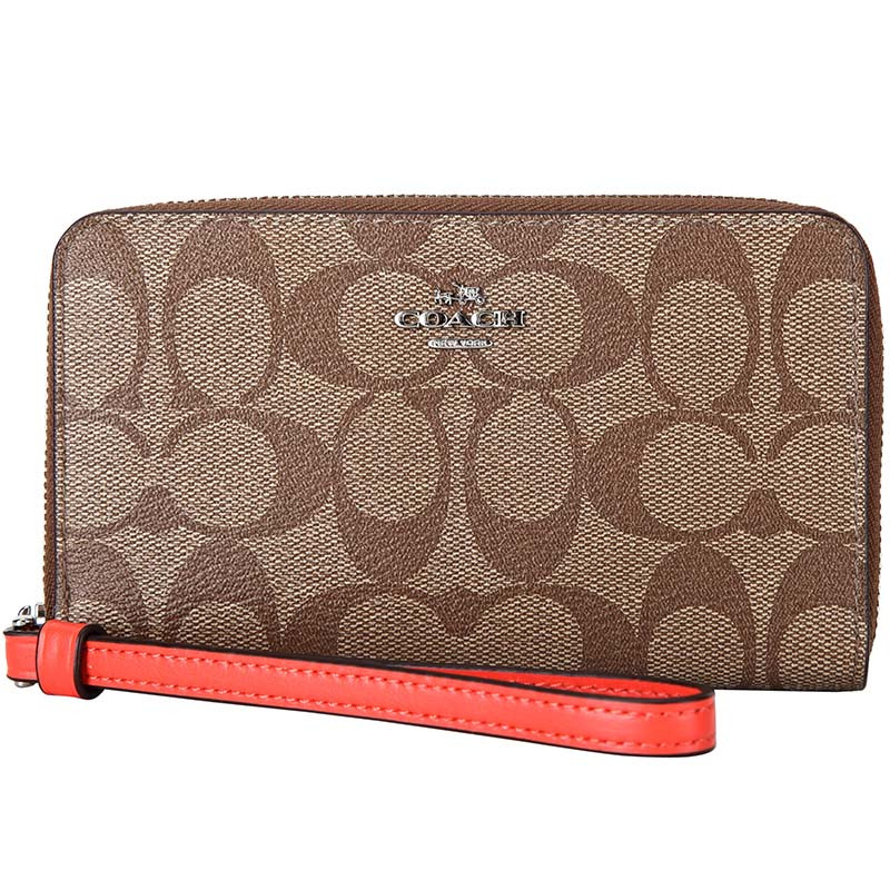 COACH 蔻驰女士卡其色PVC中长款手拿包零钱包 卡其色